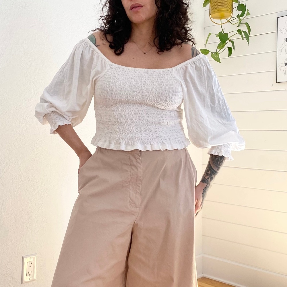 Anthropologie pilcro smocked crop blouse